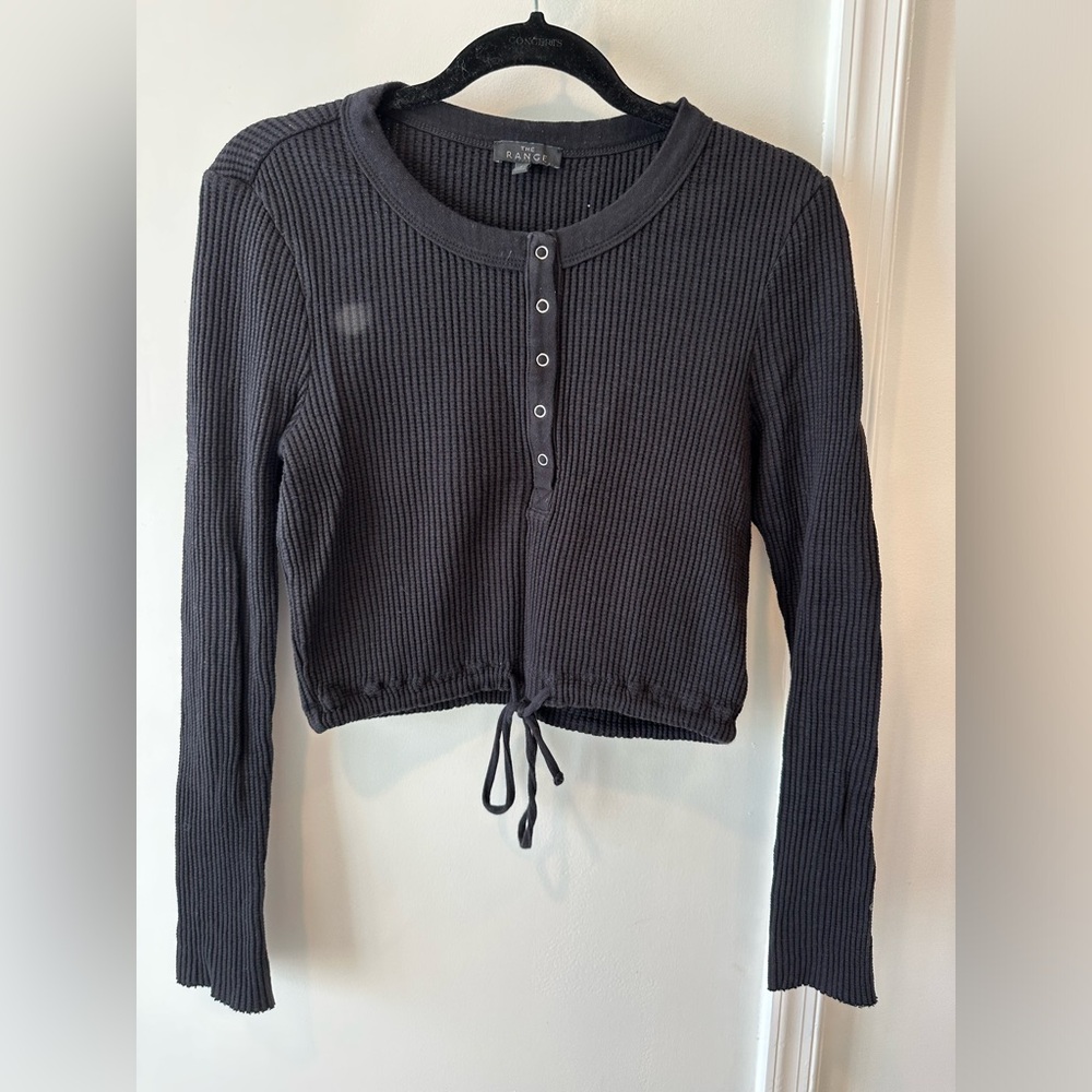 The range waffle knit, snap cropped, long sleeve, shirt, size small